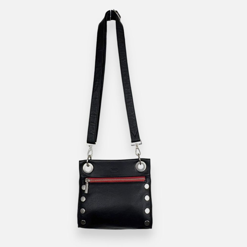 Hammitt Tony Small Black Leather **Red Zip** Crossbody | Brushed Silver - Picture 13 of 14